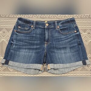 7 For All Mankind Dark Blue Denim Roll-Cuff Jean Shorts